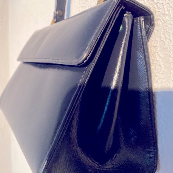 Vintage Mini Navy Leather Bag Lock closure - Picture 3 of 4